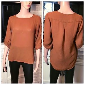 Zara Burnt Orange Sheer Blouse (XS)